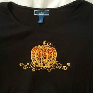 Karen Scott Pumpkin adorned Black Tee